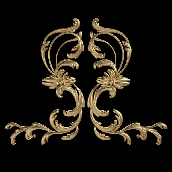 Antik altın süs siyah bir arka plan üzerinde 3D set