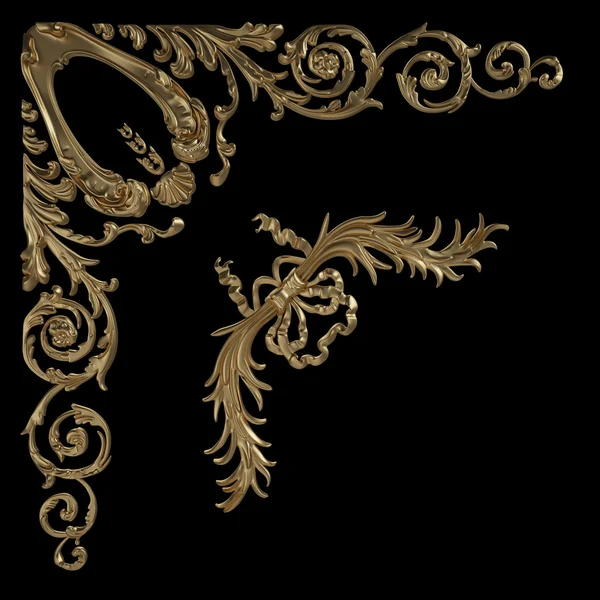 Gold ornament on a black background — Stock Photo, Image