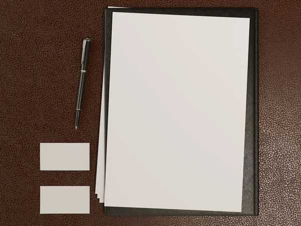 Folderu i materiały biurowe na brązowy skórzany — Zdjęcie stockowe