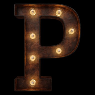 Retro ampul alfabe. Siyah arka plan üzerinde izole