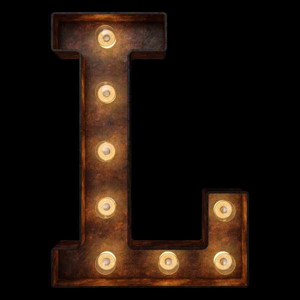 Retro-Glühbirnen-Alphabet. isoliert über schwarzem Hintergrund — Stockfoto