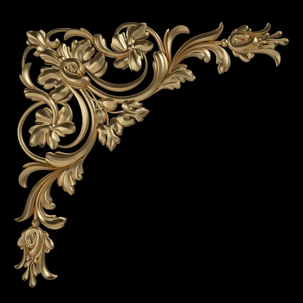 Gold ornament on a black background — Stock Photo, Image