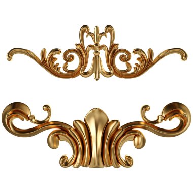 Altın süs kümesi. Beyaz arka plan üzerinde izole