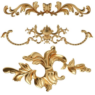 Altın süs kümesi. Beyaz arka plan üzerinde izole