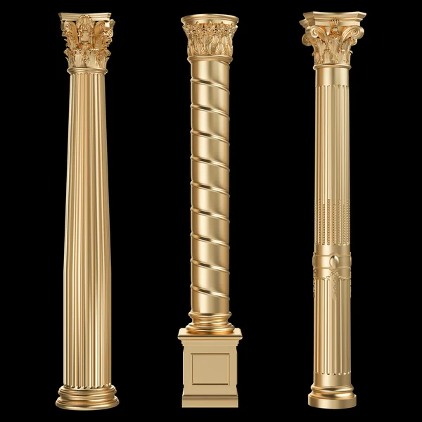 Золотые колонны на черном фоне — стоковое фото