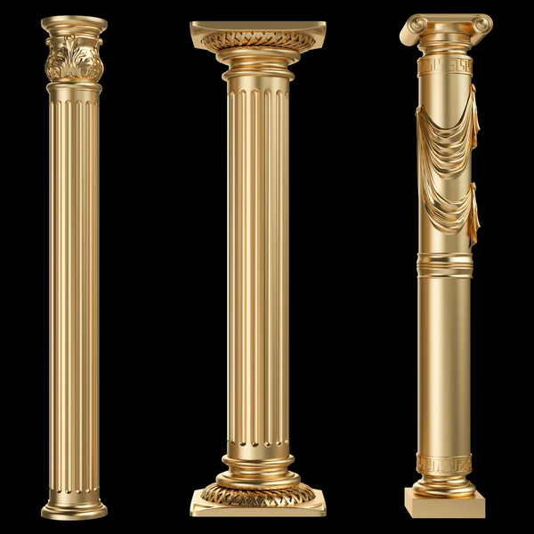 Gyldne kolonner isoleret på sort baggrund - Stock-foto