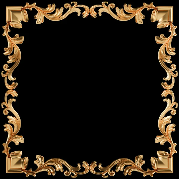 Gouden frame. Geïsoleerd op zwarte achtergrond — Stockfoto