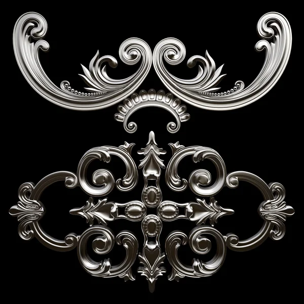 Ornamento cromato. isolato su sfondo nero — Foto Stock