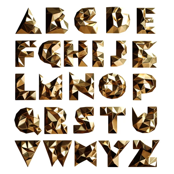 3d набор золотых геометрических форм буквы алфавита — стоковое фото