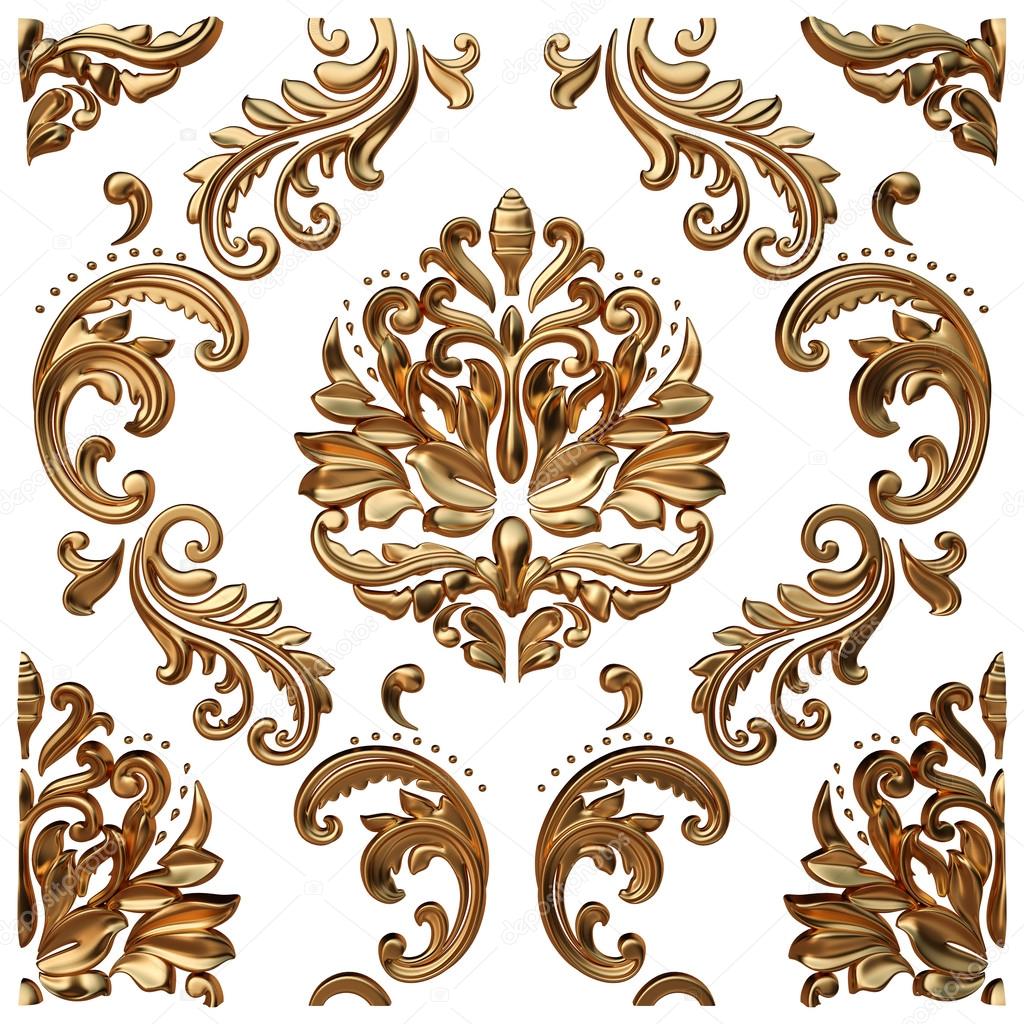 Set of gold ornament. Isolated over white background