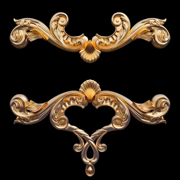 Ornamento in oro su sfondo nero Foto Stock Royalty Free