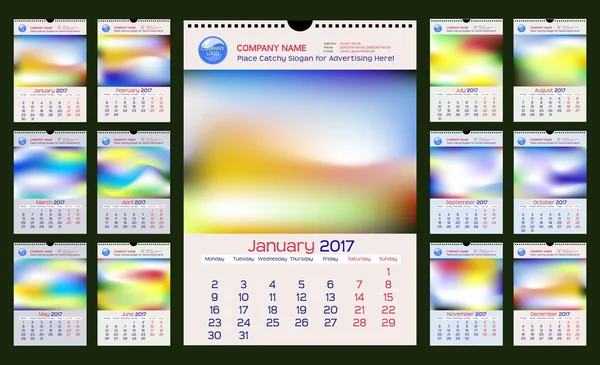 Calendrier mensuel mural — Image vectorielle