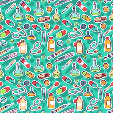 Tıp ve sağlık için mürekkep simgeler sonsuz desen el ile çizilmiş