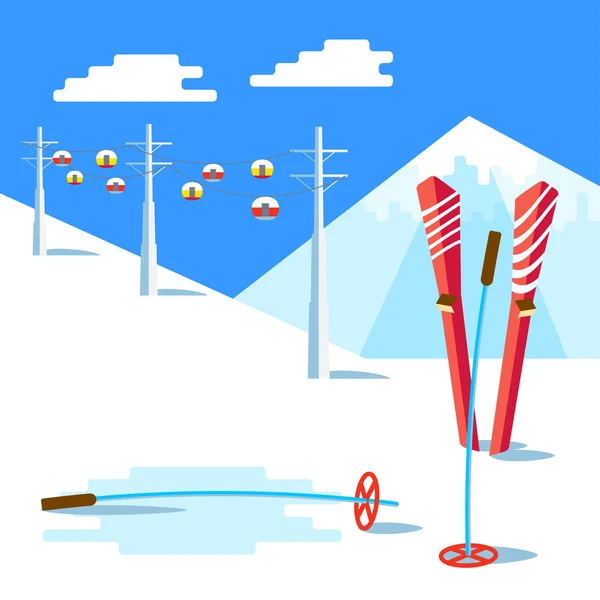 Flache Skier und Skistöcke — Stockvektor