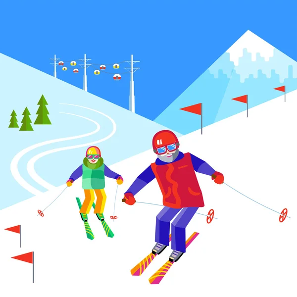 滑雪和有趣的人 — 图库矢量图片