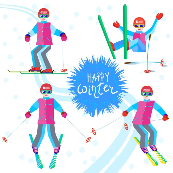 Люди катаются на лыжах — стоковый вектор