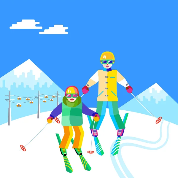 Mensen skiën en plezier — Stockvector