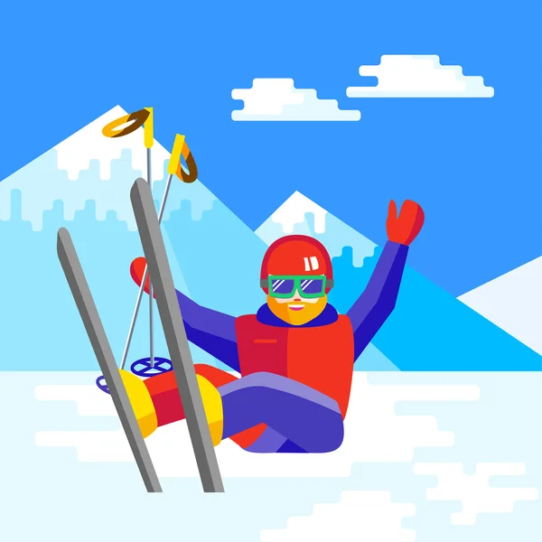 Man skiën en plezier — Stockvector
