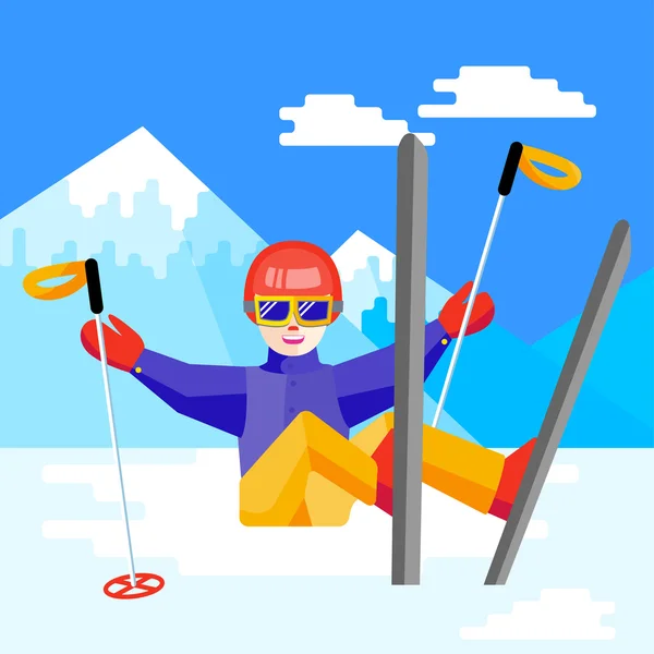 Vrouw skiën en plezier — Stockvector