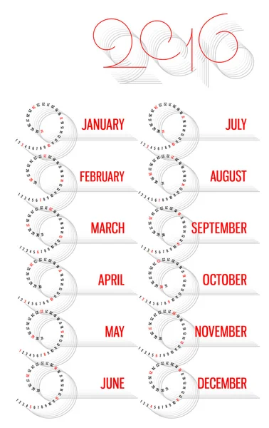 カレンダー 2016年ベクトル旋回 — ストックベクタ