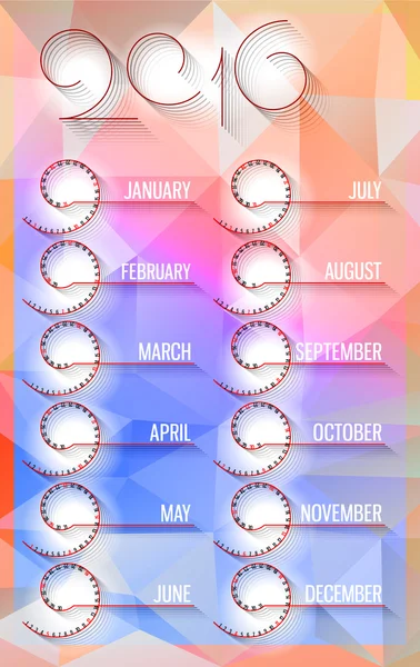 Kalender 2016 vector Swirl — Stockvector