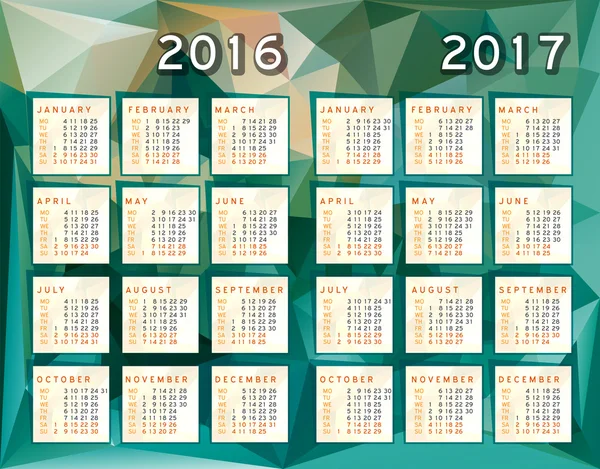 Kalendář 2016 vektorové Set první den týdne pondělí — Stockový vektor