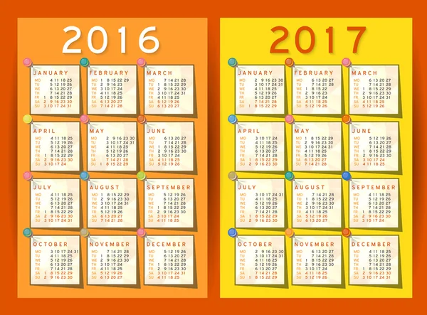 Kalender 2016 vector Set week begint maandag — Stockvector