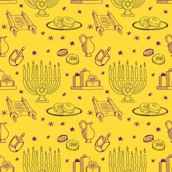 Hanukkah Chanukah festa ebraica tradizionale Seamless Pattrern . — Vettoriale Stock