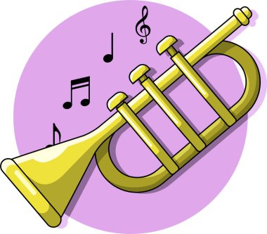 Altın trompet müzik aleti düz vektör çizimi.