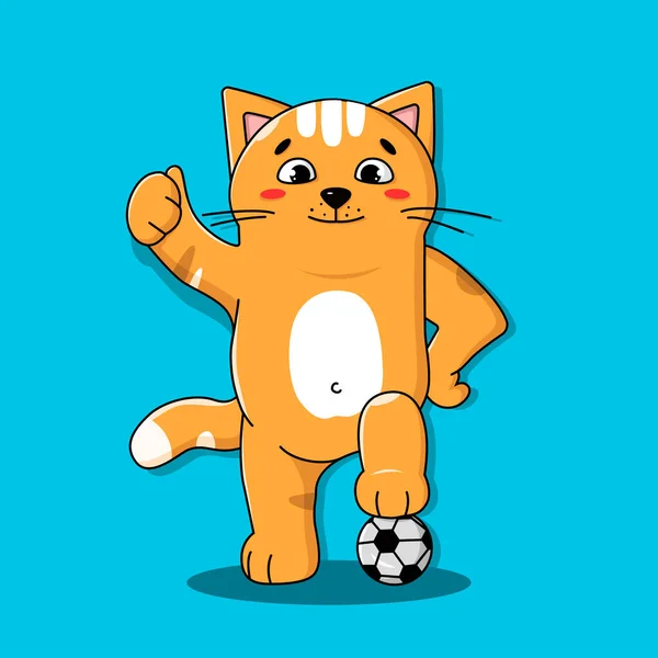 Cat Ball Physical Education Animal Education Flat Cartoon Style — Stock Vector