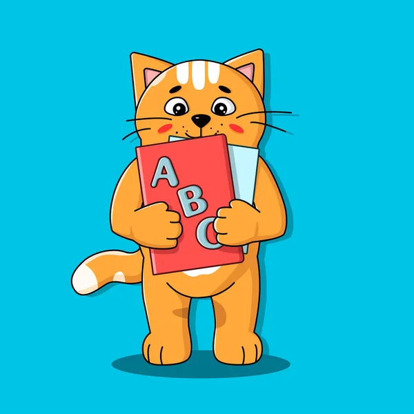 Cat Textbook Alphabet Animal Education Flat Cartoon Style — Stock Vector
