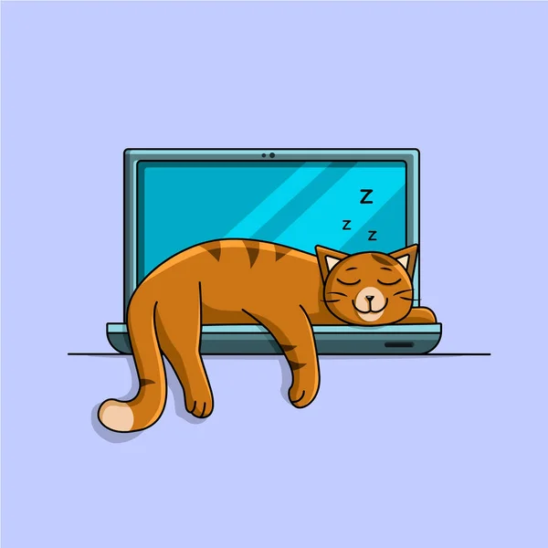 Cat Sleeping Laptop Vector Illustration — Stock Vector