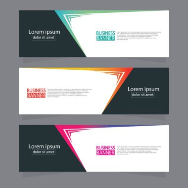 Vektör tasarım web pankartı şablonu. Web Tasarım Elementleri - Başlık Tasarımı. Gri arkaplan üzerine soyut geometrik web afişi şablonu. Modern pankart.