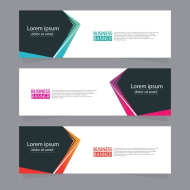 Vektör tasarım web pankartı şablonu. Web Tasarım Elementleri - Başlık Tasarımı. Gri arkaplan üzerine soyut geometrik web afişi şablonu. Modern pankart.
