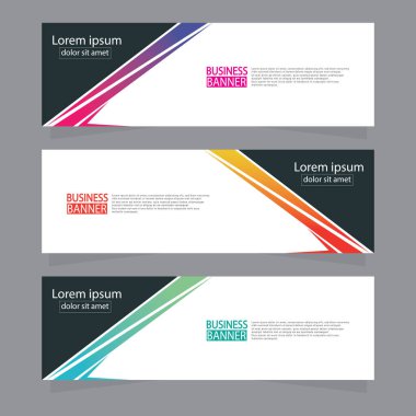 Vektör tasarım web pankartı şablonu. Web Tasarım Elementleri - Başlık Tasarımı. Gri arkaplan üzerine soyut geometrik web afişi şablonu. Modern pankart.