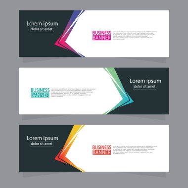 Vektör tasarım web pankartı şablonu. Web Tasarım Elementleri - Başlık Tasarımı. Gri arkaplan üzerine soyut geometrik web afişi şablonu. Modern pankart.