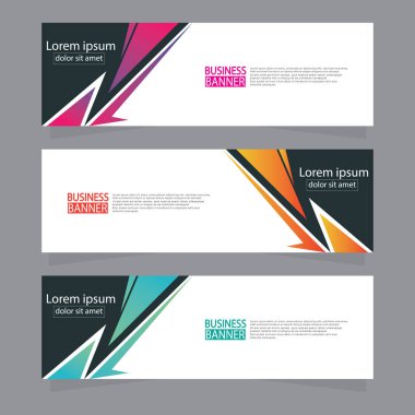 Vektör tasarım web pankartı şablonu. Web Tasarım Elementleri - Başlık Tasarımı. Gri arkaplan üzerine soyut geometrik web afişi şablonu. Modern pankart.
