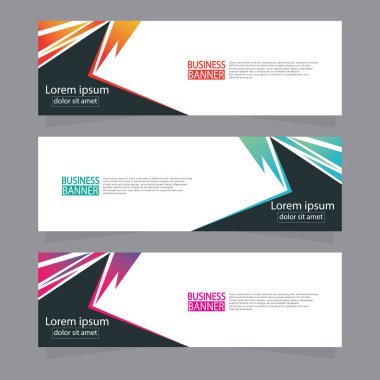 Vektör tasarım web pankartı şablonu. Web Tasarım Elementleri - Başlık Tasarımı. Gri arkaplan üzerine soyut geometrik web afişi şablonu. Modern pankart.