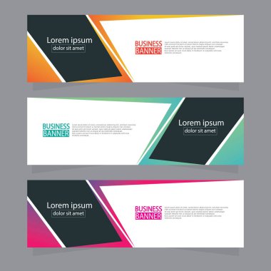 Vektör tasarım web pankartı şablonu. Web Tasarım Elementleri - Başlık Tasarımı. Gri arkaplan üzerine soyut geometrik web afişi şablonu. Modern pankart.