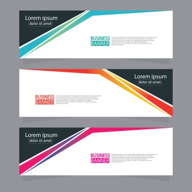 Vektör tasarım web pankartı şablonu. Web Tasarım Elementleri - Başlık Tasarımı. Gri arkaplan üzerine soyut geometrik web afişi şablonu. Modern pankart.