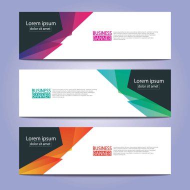 Vektör tasarım web pankartı şablonu. Web Tasarım Elementleri - Başlık Tasarımı. Gri arkaplan üzerine soyut geometrik web afişi şablonu. Modern pankart.