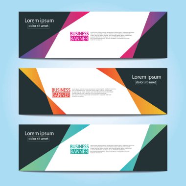 Vektör tasarım web pankartı şablonu. Web Tasarım Elementleri - Başlık Tasarımı. Gri arkaplan üzerine soyut geometrik web afişi şablonu. Modern pankart.