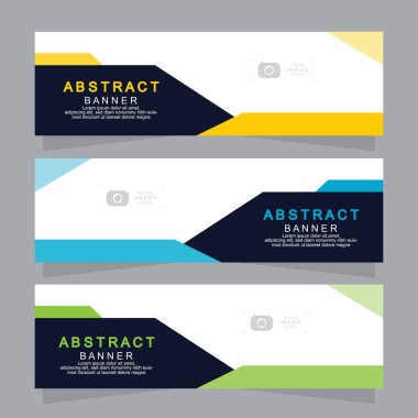 Vektör tasarım web pankartı şablonu. Web Tasarım Elementleri - Başlık Tasarımı. Gri arkaplan üzerine soyut geometrik web afişi şablonu. Modern pankart.