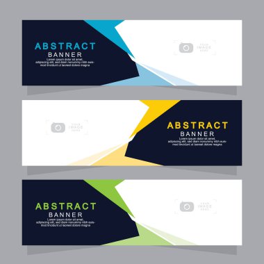 Vektör tasarım web pankartı şablonu. Web Tasarım Elementleri - Başlık Tasarımı. Gri arkaplan üzerine soyut geometrik web afişi şablonu. Modern pankart.