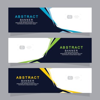 Vektör tasarım web pankartı şablonu. Web Tasarım Elementleri - Başlık Tasarımı. Gri arkaplan üzerine soyut geometrik web afişi şablonu. Modern pankart.