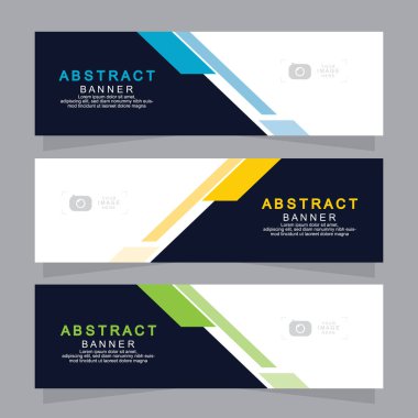 Vektör tasarım web pankartı şablonu. Web Tasarım Elementleri - Başlık Tasarımı. Gri arkaplan üzerine soyut geometrik web afişi şablonu. Modern pankart.