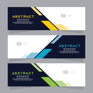 Vektör tasarım web pankartı şablonu. Web Tasarım Elementleri - Başlık Tasarımı. Gri arkaplan üzerine soyut geometrik web afişi şablonu. Modern pankart.