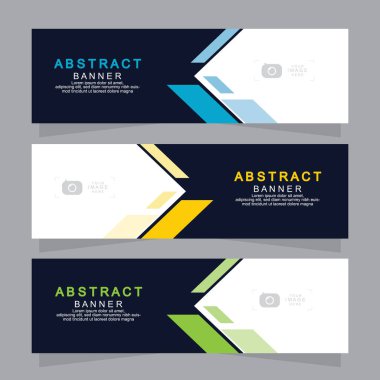Vektör tasarım web pankartı şablonu. Web Tasarım Elementleri - Başlık Tasarımı. Gri arkaplan üzerine soyut geometrik web afişi şablonu. Modern pankart.