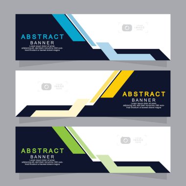 Vektör tasarım web pankartı şablonu. Web Tasarım Elementleri - Başlık Tasarımı. Gri arkaplan üzerine soyut geometrik web afişi şablonu. Modern pankart.