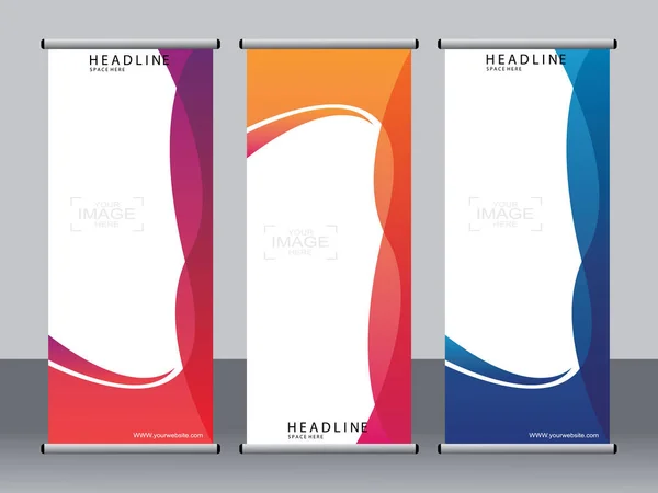 Banner Negocios Conjunto Roll Plantilla Banner Standee Banner Moderno — Vector de stock